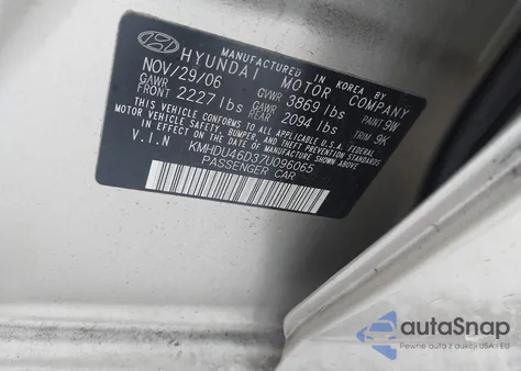 2007 Hyundai Elantra Gls/Limited/Se from USA, damaged, VIN KMHDU46D37U096065